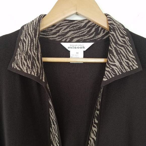 Exclusively Misook Brown Animal Print Cardigan, M - Picture 3 of 7
